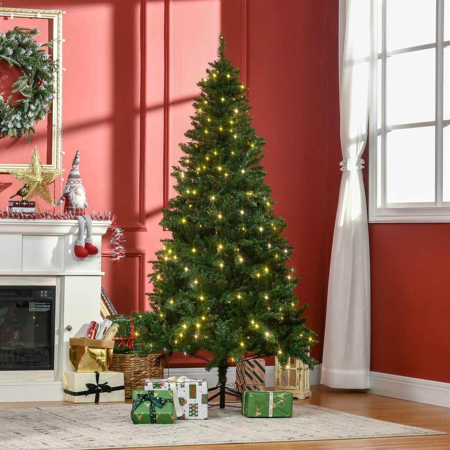6ft Prelit Christmas Tree Artificial Tree Warm White LED Light Holiday Home Xmas Decoration, Green-1