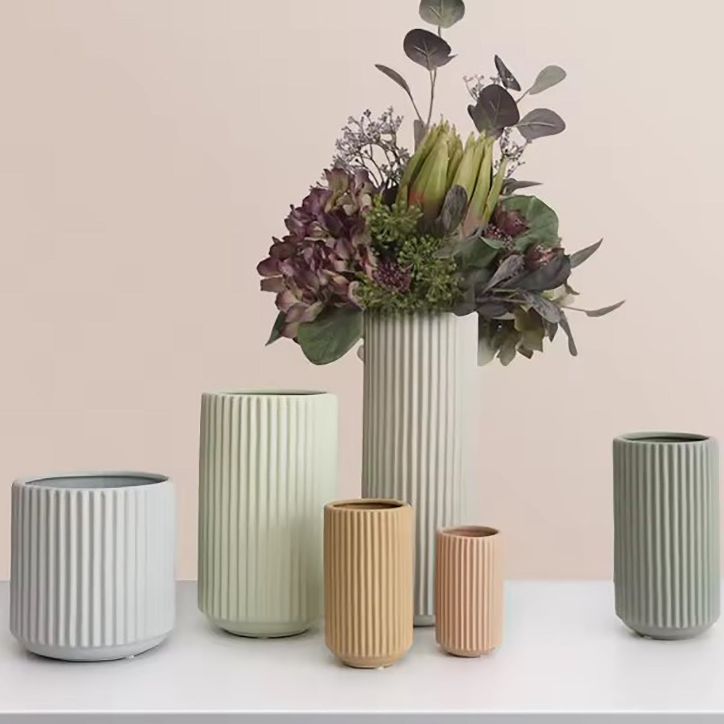 Ribbed Ceramic Vase-Beige-XXXL-2