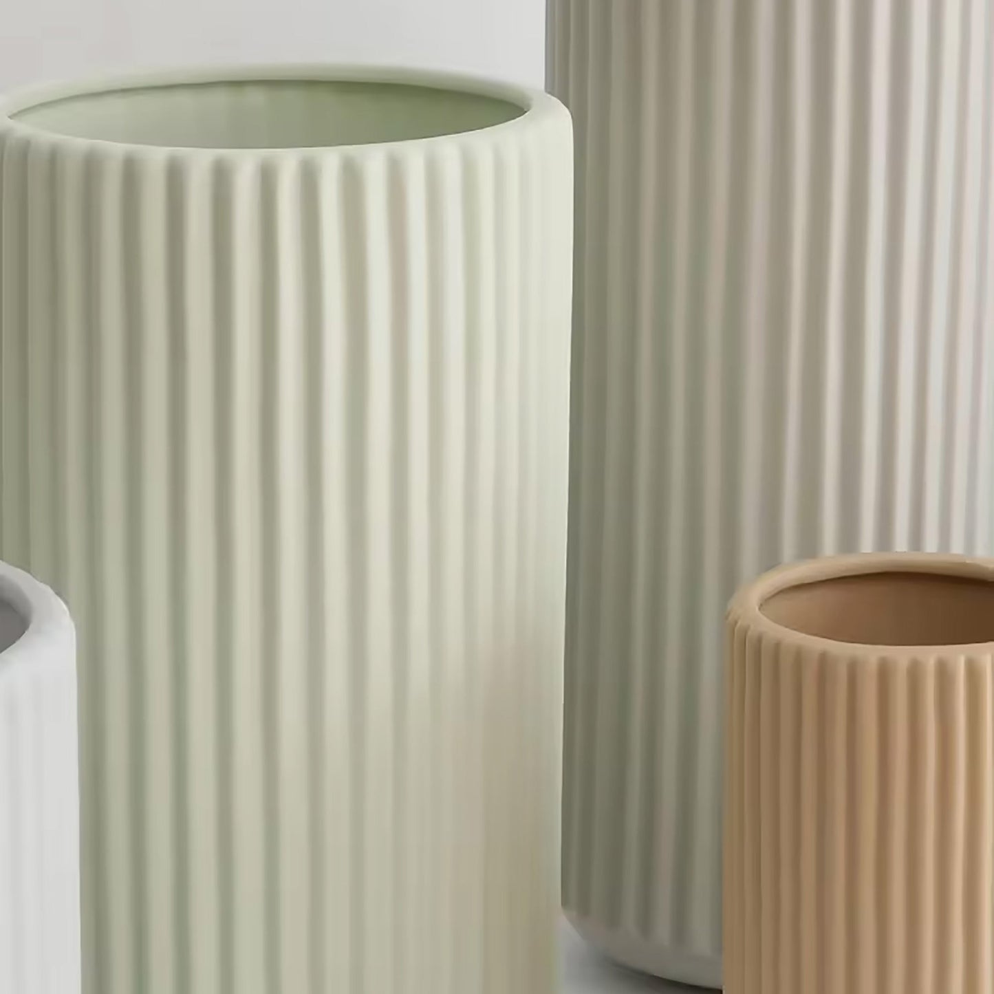 Ribbed Ceramic Vase-Beige-XXXL-3