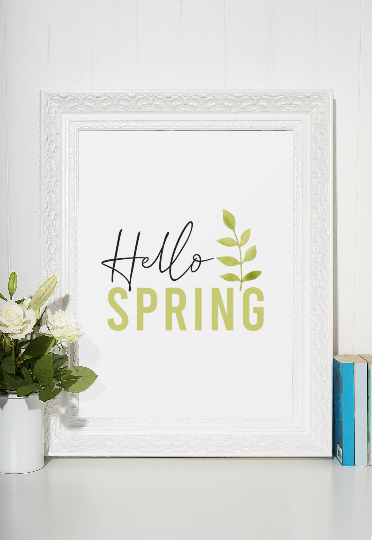 Hello Spring Green Foliage Spring Seasonal Wall Home Decor Print-1
