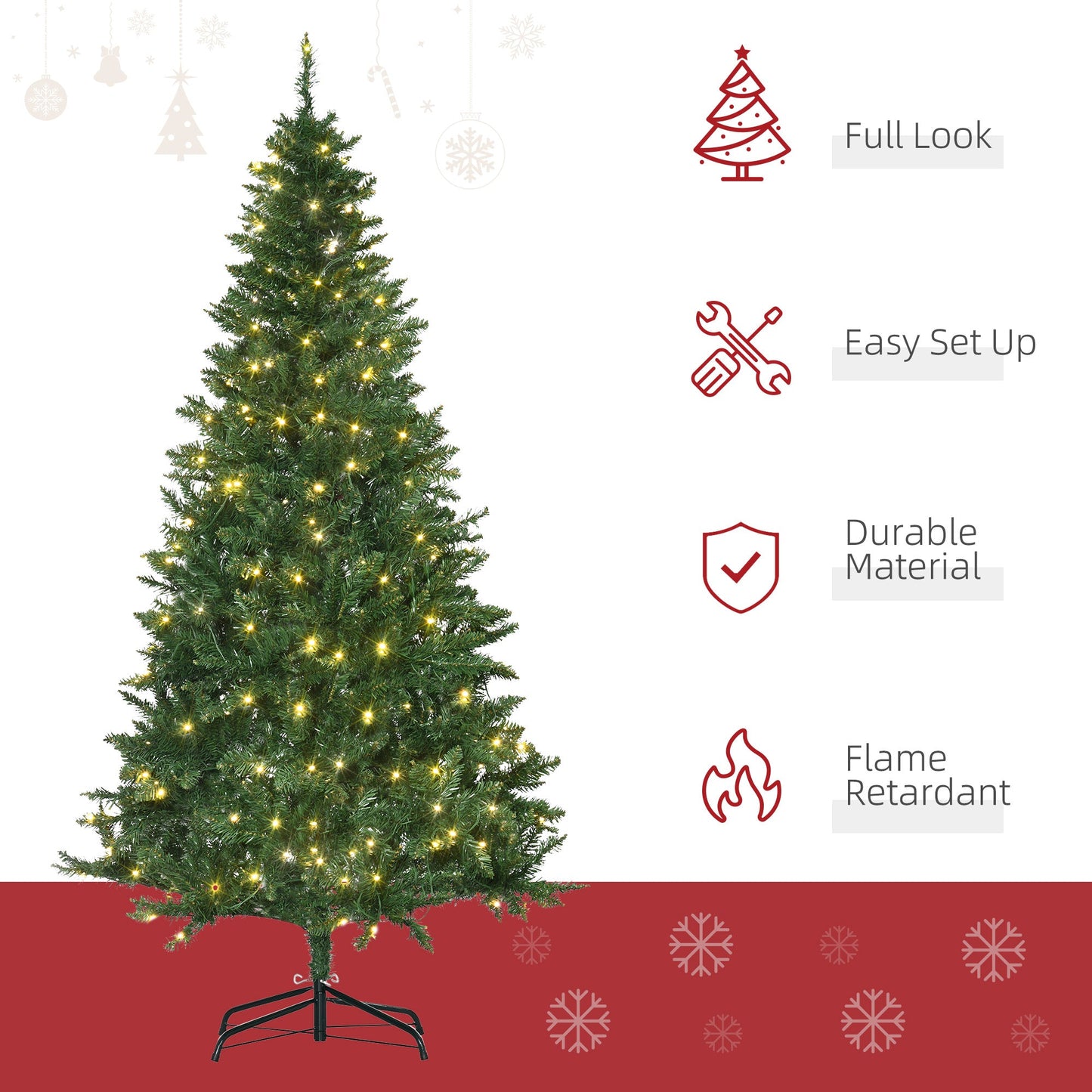 6ft Prelit Christmas Tree Artificial Tree Warm White LED Light Holiday Home Xmas Decoration, Green-3