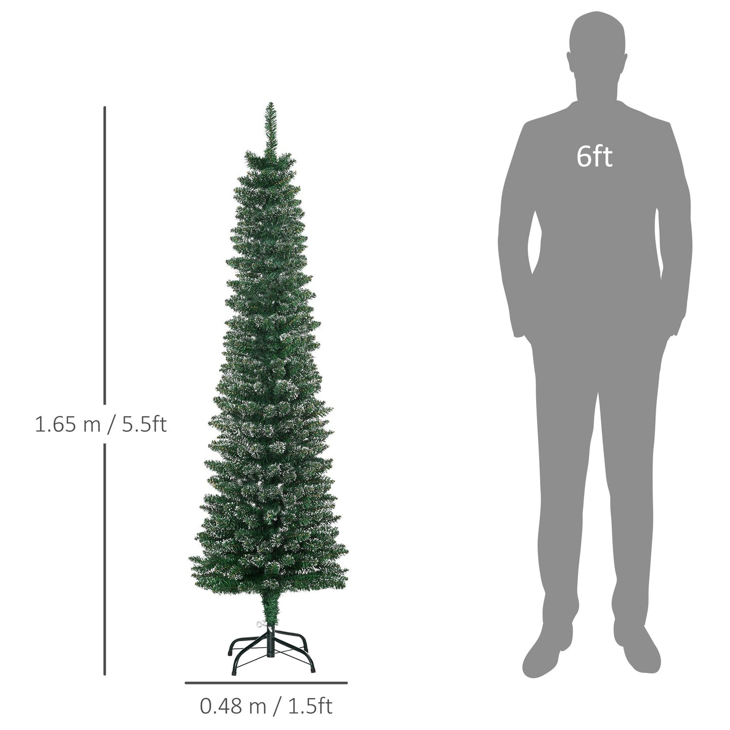 5.5FT Artificial Snow Dipped Christmas Tree Xmas Pencil Tree Holiday Home Indoor Decoration with Foldable Black Stand, Green-2