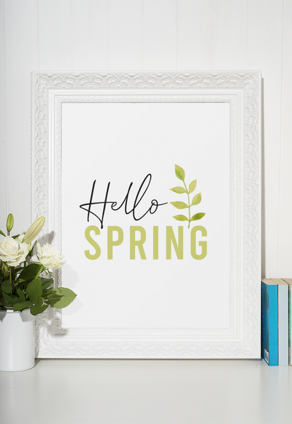 Hello Spring Green Foliage Spring Seasonal Wall Home Decor Print-1