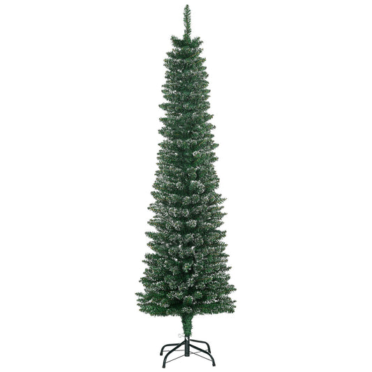 5.5FT Artificial Snow Dipped Christmas Tree Xmas Pencil Tree Holiday Home Indoor Decoration with Foldable Black Stand, Green-0