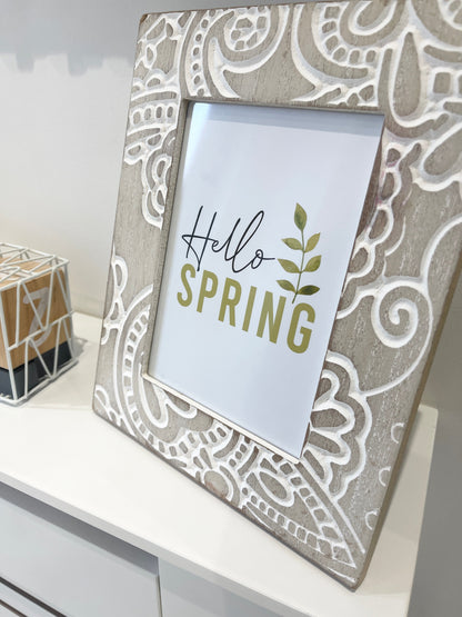 Hello Spring Green Foliage Spring Seasonal Wall Home Decor Print-0