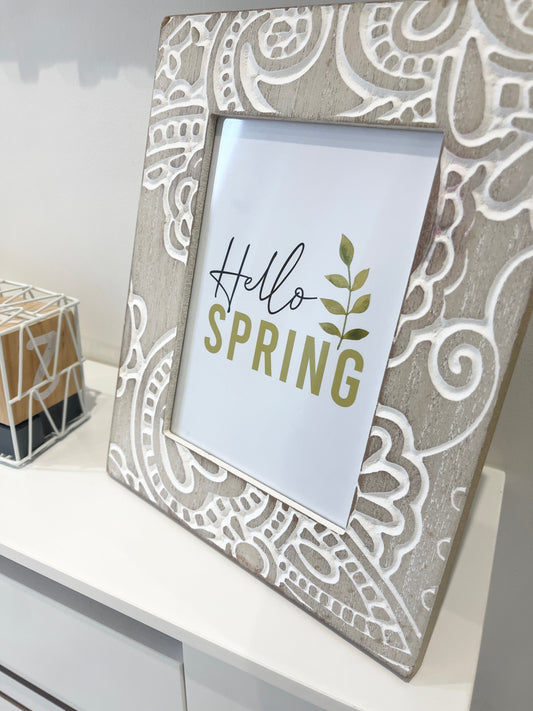 Hello Spring Green Foliage Spring Seasonal Wall Home Decor Print-0
