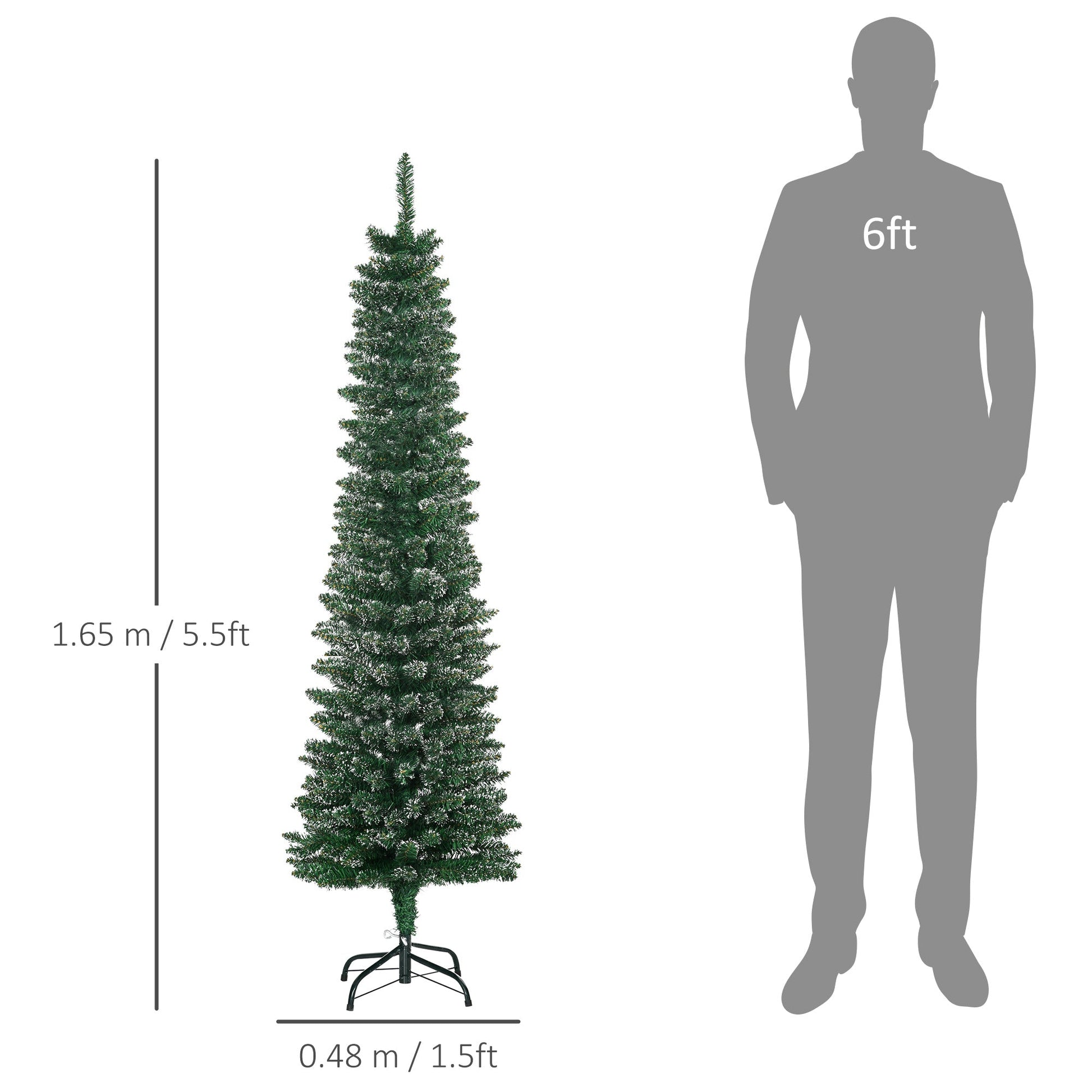 5.5FT Artificial Snow Dipped Christmas Tree Xmas Pencil Tree Holiday Home Indoor Decoration with Foldable Black Stand, Green-2